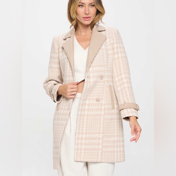 Love Tree Women's Blush Plaid Trench Coat - Picture 1 of 11